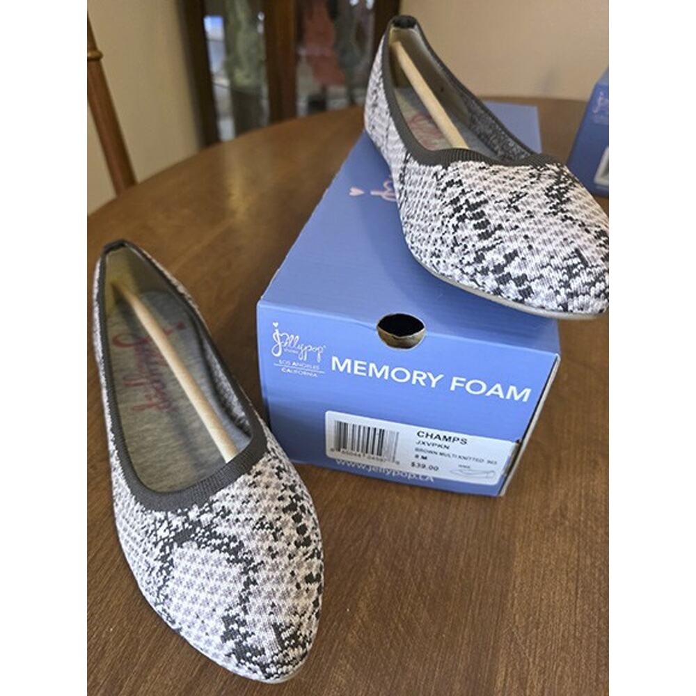 Jellypop Memory Foam Champs Snake Print Slip On Flats Women's Size 8M NWT